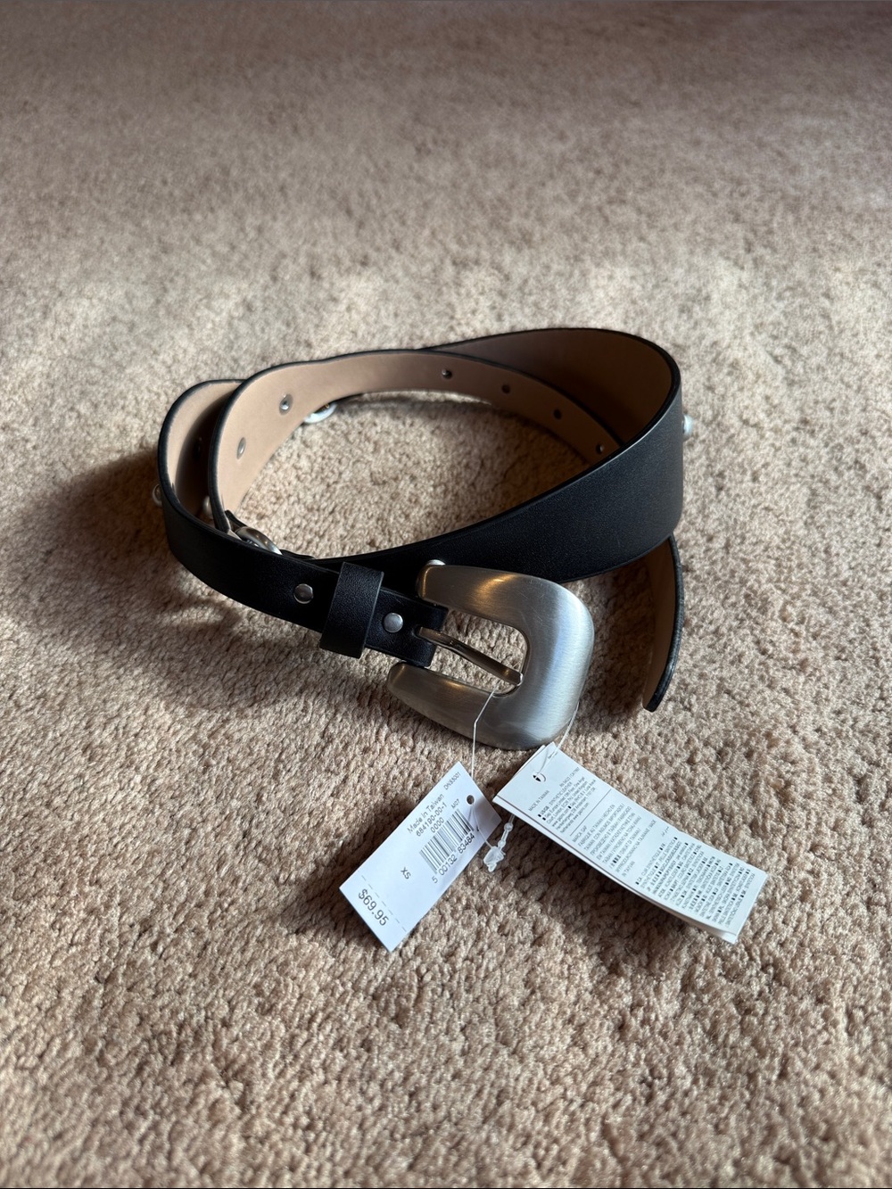 GAP Black Leather Belt with Brushed Silver Buckle
